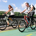 Man and woman cycling