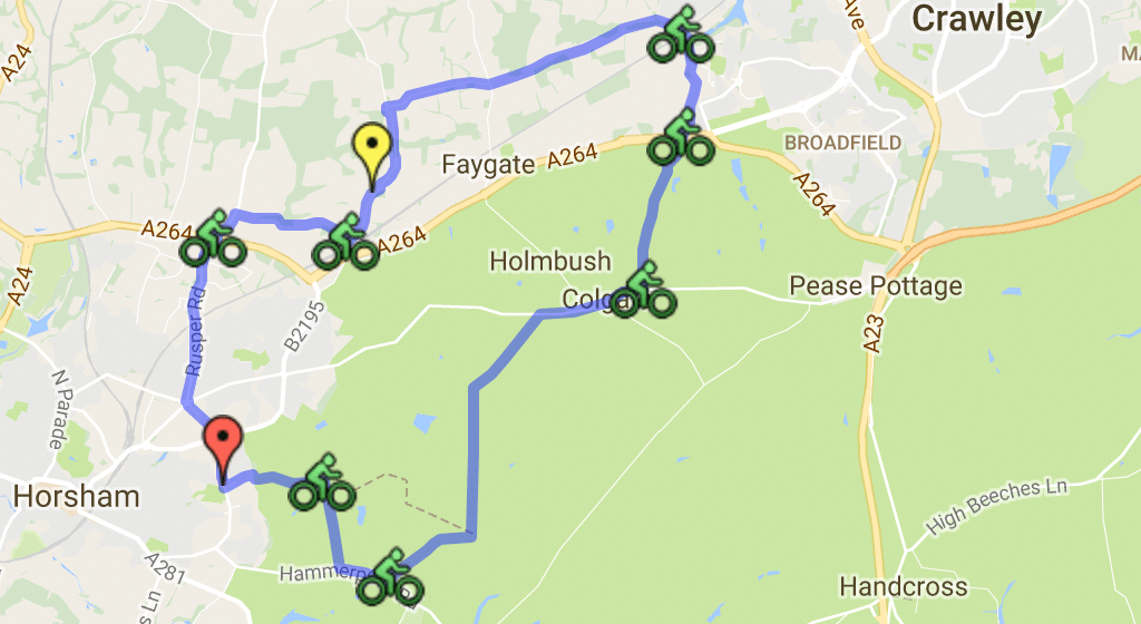 Horsham cycle ride, route offroad, mountain bike, St Leonards