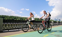 Man and woman cycling