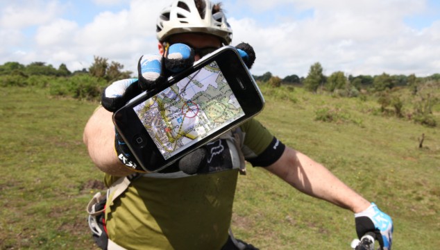 Mountain biker with phone and ViewRanger
