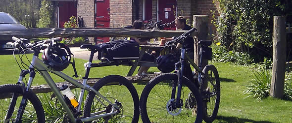 Bicycles in the Blue Ship pub garden