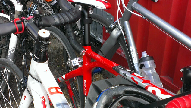 Red and white bicycles