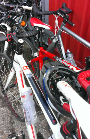 Red and white bicycles