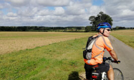 Countryside scene with cyclist Brian in foreground